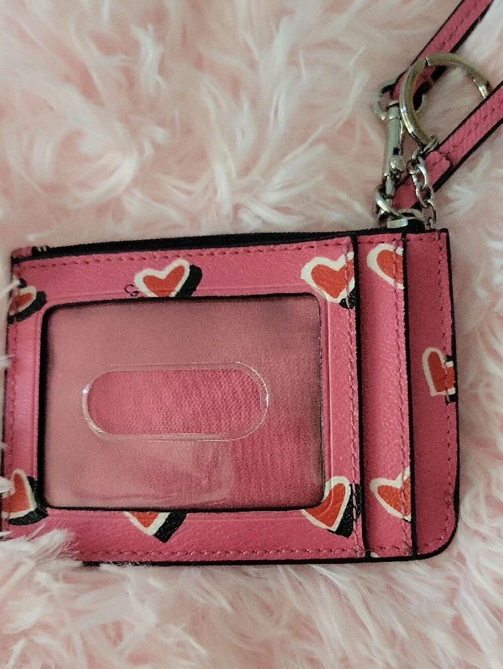 Coach Pink Heart Print Card Case Keyring